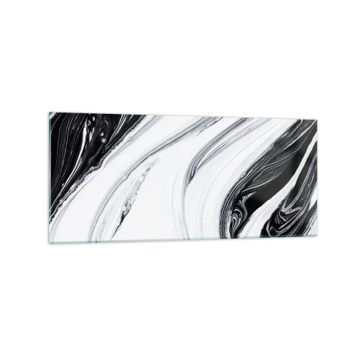 Impression sur verre - Image sur verre - Abstraction en noir et blanc avec des lignes et des tourbillons dynamiques - 120x50cm - Une combinaison d'opposés - Décoration murale moderne pour le salon et la chambre ARTTOR