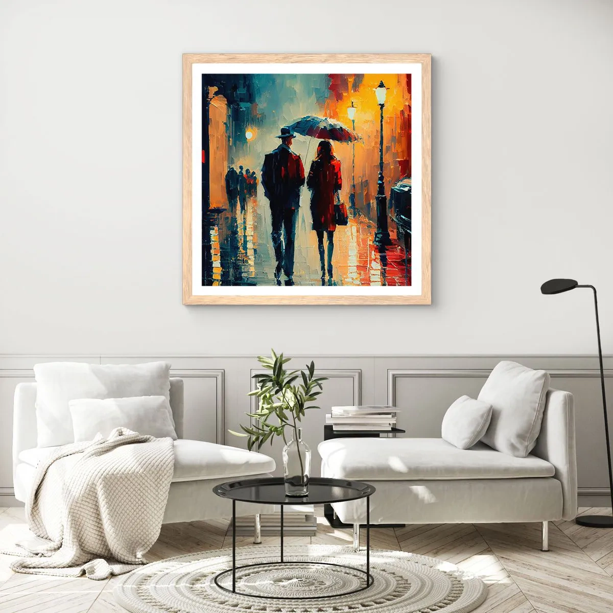 Affiche dans un chêne clair - Poster - Histoire d'amour urbaine - 60x60 cm