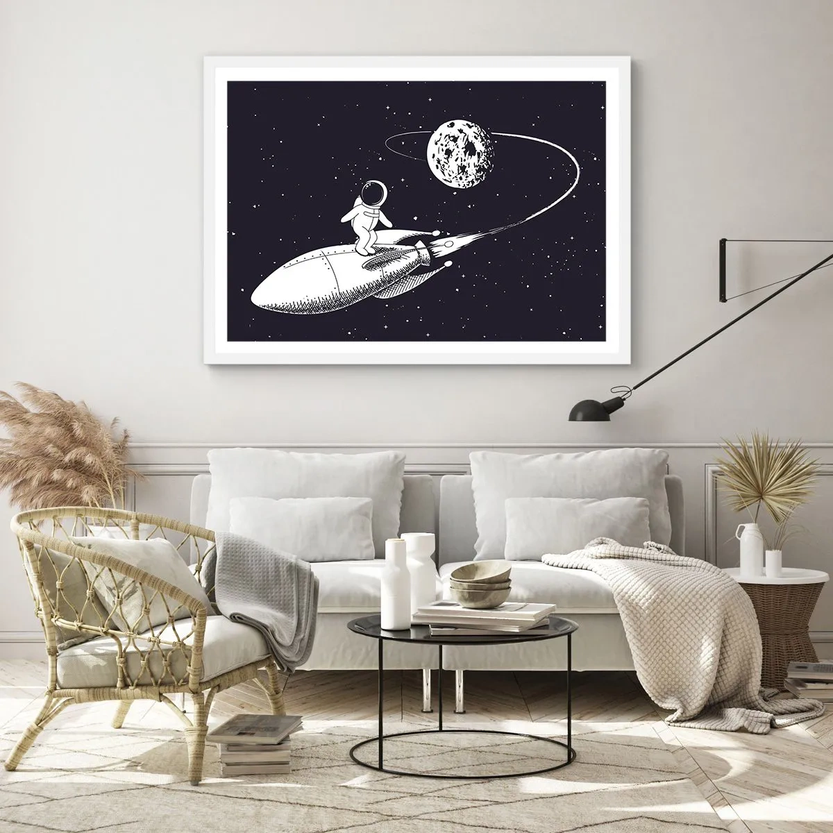 Affiche dans un cadre blanc - Poster - Surfeur de l'espace - 91x61 cm