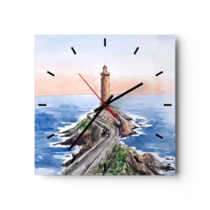 Horloge murale - Pendule murale - Un phare sur un rivage rocheux - 30x30cm - Face à la mer - Décoration murale moderne pour le salon et la chambre ARTTOR