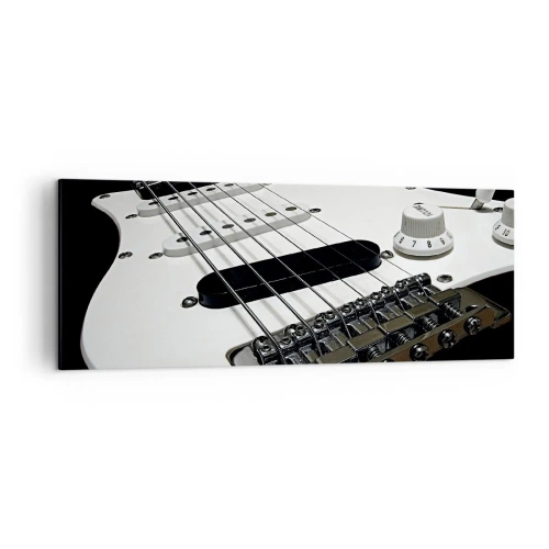 Impression sur toile - Image sur toile - Gros plan d'une guitare électrique blanche sur fond noir. - 140x50cm - Son caché en blanc - Décoration murale moderne pour le salon et la chambre ARTTOR