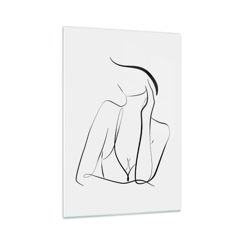 Impression sur verre - Image sur verre - Un croquis délicat d'une silhouette féminine dans un style minimaliste - 70x100cm - Sur les vague d'un rêve - Décoration murale moderne pour le salon et la chambre ARTTOR