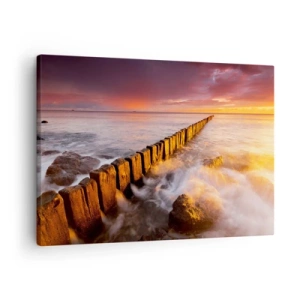 Impression sur toile - Image sur toile - Un paysage pittoresque au bord de la mer au coucher du soleil - 70x50cm - La douceur des vagues - Décoration murale moderne pour le salon et la chambre ARTTOR
