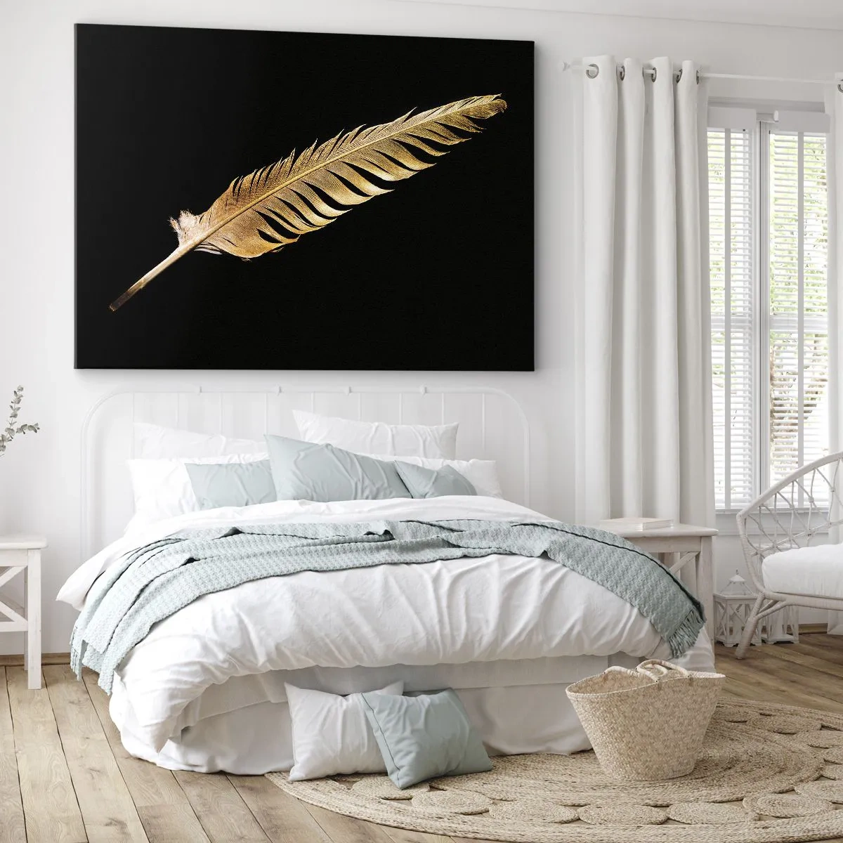 Impression sur toile - Image sur toile - Plume dorée sur fond noir - 70x50cm - Sans porte-plume - Décoration murale moderne pour le salon et la chambre ARTTOR