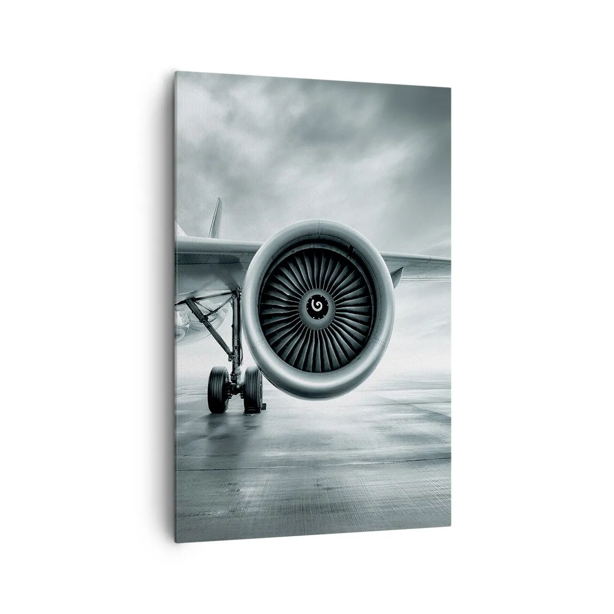 Impression sur toile - Image sur toile - Le réacteur d'un avion sur le tarmac - 80x120cm - Sent la force! - Décoration murale moderne pour le salon et la chambre ARTTOR