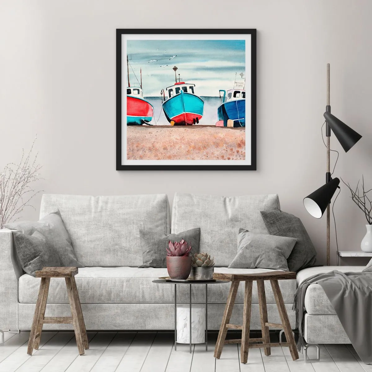 Affiche dans un cadre noir - Poster - Prêt pour la pêche - 60x60 cm