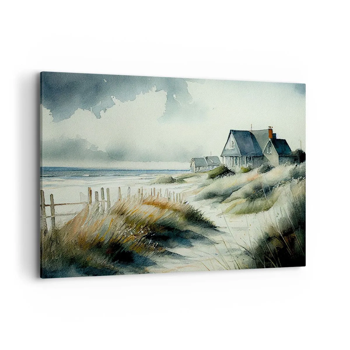 Impression sur toile - Image sur toile - Une maison de bord de mer entourée d'herbe et surplombant la mer - 120x80cm - Loin de l'agitation - Décoration murale moderne pour le salon et la chambre ARTTOR