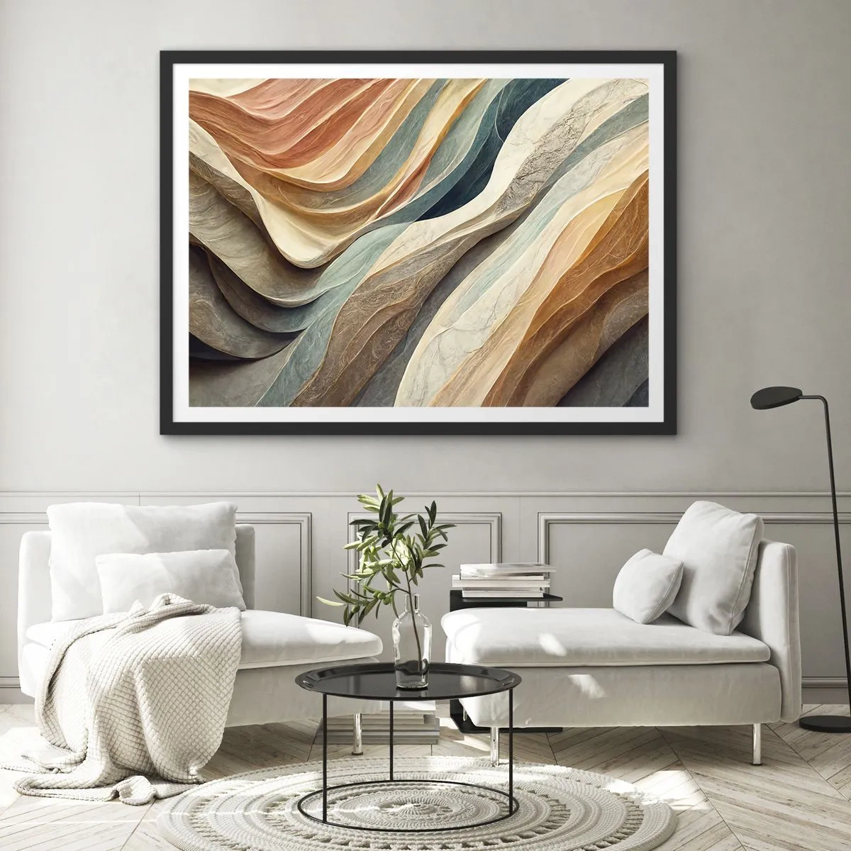 Affiche dans un cadre noir - Poster - Vagues abstraites aux tons pastel - 100x70cm - Le moment avant le changement - Décoration murale moderne pour le salon et la chambre ARTTOR