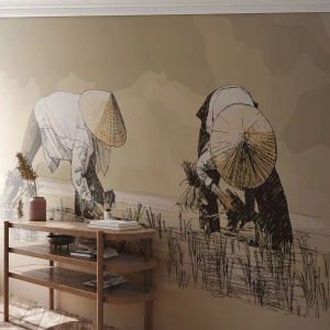 Papier Peint Autocollant Deluxe Sticker - Récolte réussie - Asie, Plantation de riz, Rizière - 450x315 cm