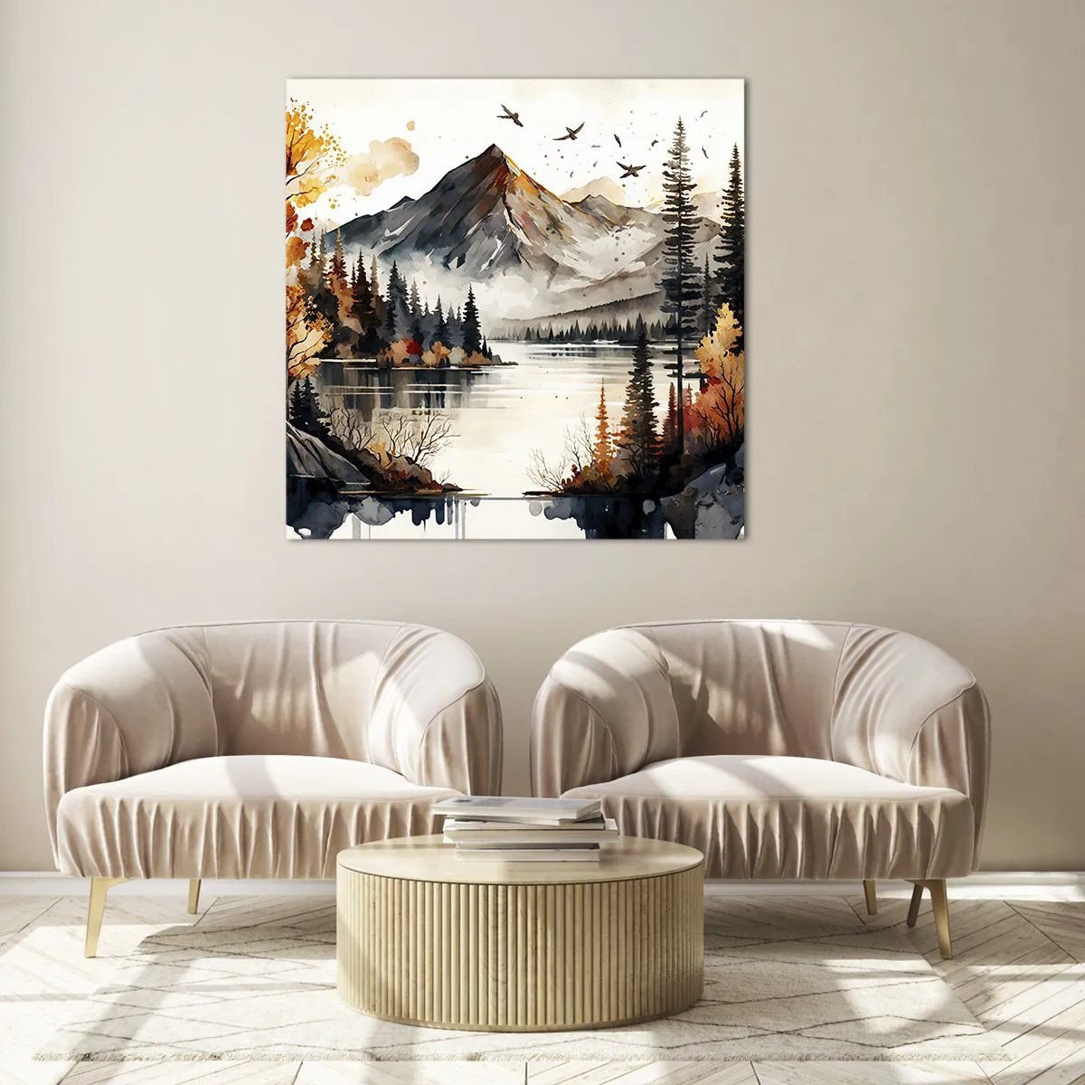 Impression sur verre - Image sur verre - Automne doré dans les montagnes - 30x30 cm