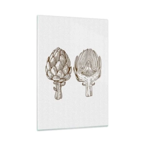 Impression sur verre - Image sur verre - Dessin d'art vintage d'un artichaut - 80x120cm - Leçon d’anatomie - Décoration murale moderne pour le salon et la chambre ARTTOR