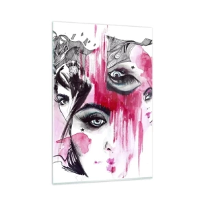 Impression sur verre - Image sur verre - Visage abstrait dans les tons de rose et de noir - 80x120cm - Yeux abstraits - Décoration murale moderne pour le salon et la chambre ARTTOR