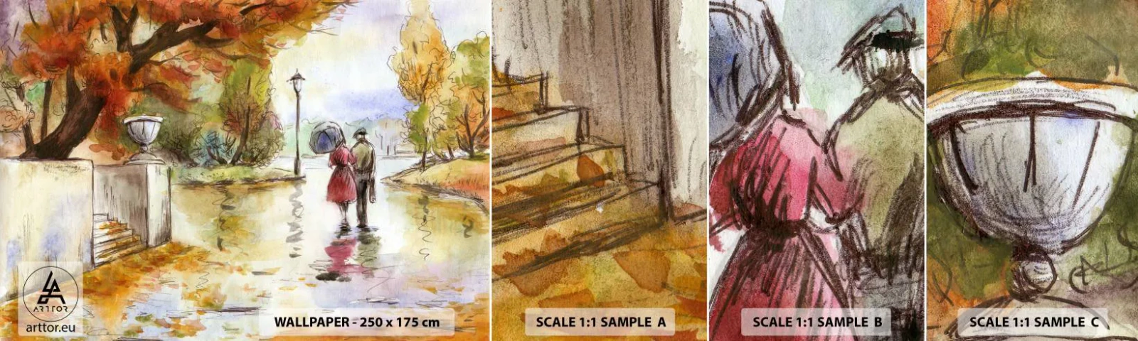 Échantillon De Papier Peint Standard Eco - Automne romantique dans le parc - Ville, Personnes, Couple amoureux - 100x30 cm