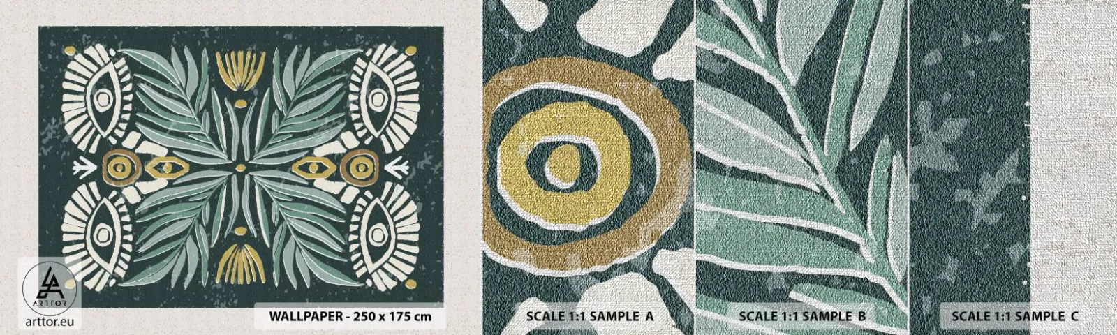 Échantillon de Papier Peint Premium Canvas - Comme une découpe folklorique - Bohème, Modèle, Botanique - 100x30 cm