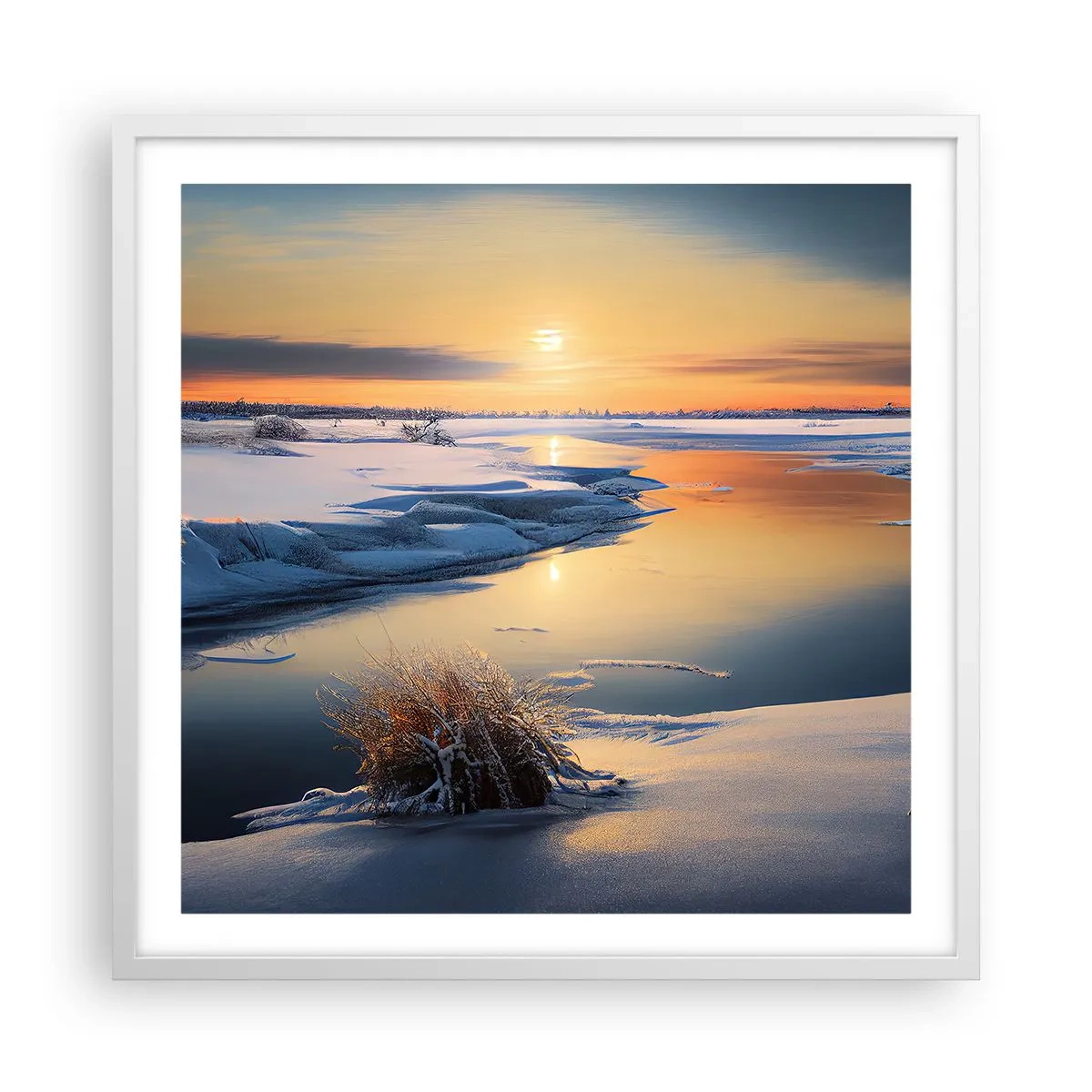 Affiche dans un cadre blanc - Poster - Coucher de soleil d'hiver - 60x60 cm