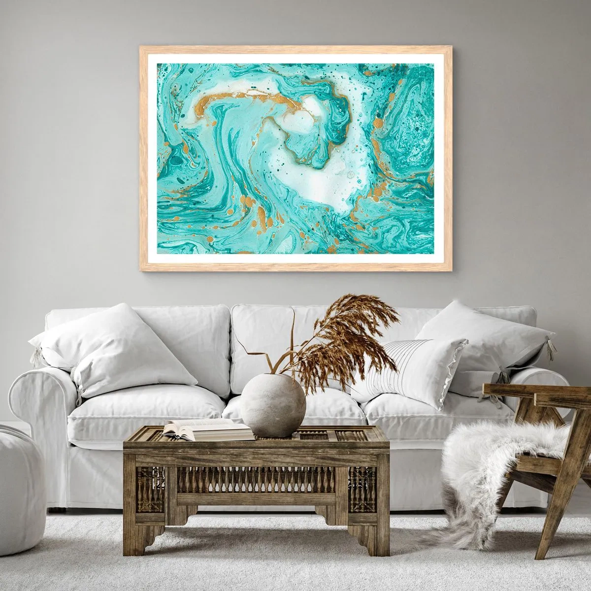 Affiche dans un chêne clair - Poster - Sous la grande vague de l'ère Edo - 50x40 cm