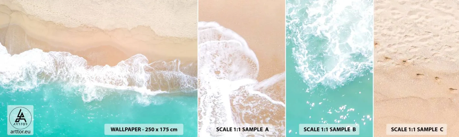 Échantillon de Papier Peint Autocollant Deluxe Sticker - Caresse de l'océan - Paysage, Vague de mer, Plage - 100x30 cm