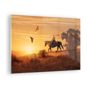 Impression sur verre - Image sur verre - Seul à travers la prairie - 70x50cm - Seul à travers la prairie - Décoration murale moderne pour le salon et la chambre ARTTOR
