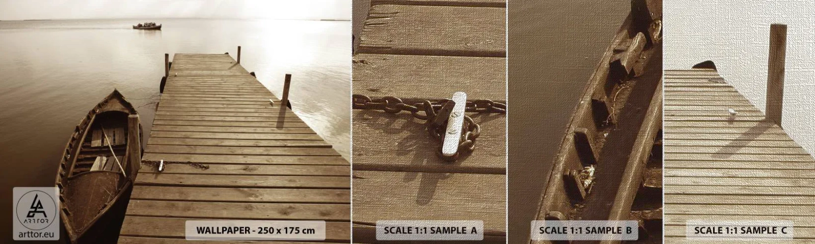 Échantillon de Papier Peint Premium Canvas - Le grand silence - Paysage, Lac, Pont de bois - 100x30 cm