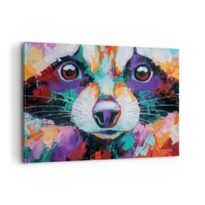 Impression sur toile - Image sur toile - Un portrait coloré d'un raton laveur dans le style d'une peinture expressive. - 100x70cm - Uniquement de belles émotions - Décoration murale moderne pour le salon et la chambre ARTTOR