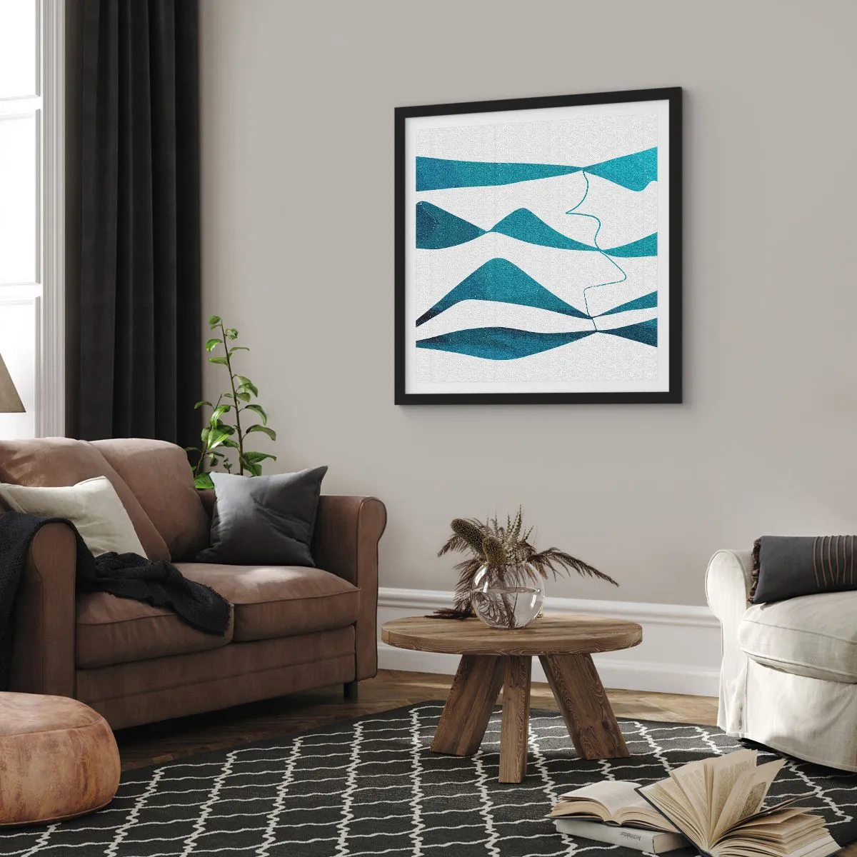 Affiche dans un cadre noir - Poster - Abstraction : composé turquoise - 50x50 cm