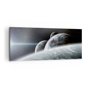 Impression sur toile - Image sur toile - Planètes dans l'espace sur fond d'étoiles et de galaxies - 120x50cm - Musique cosmique des sphères - Décoration murale moderne pour le salon et la chambre ARTTOR