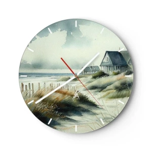 Horloge murale - Pendule murale - Maisons de dunes de style aquarelle sur un bord de mer calme - 30x30cm - Loin de l'agitation - Décoration murale moderne pour le salon, la cuisine et la chambre ARTTOR