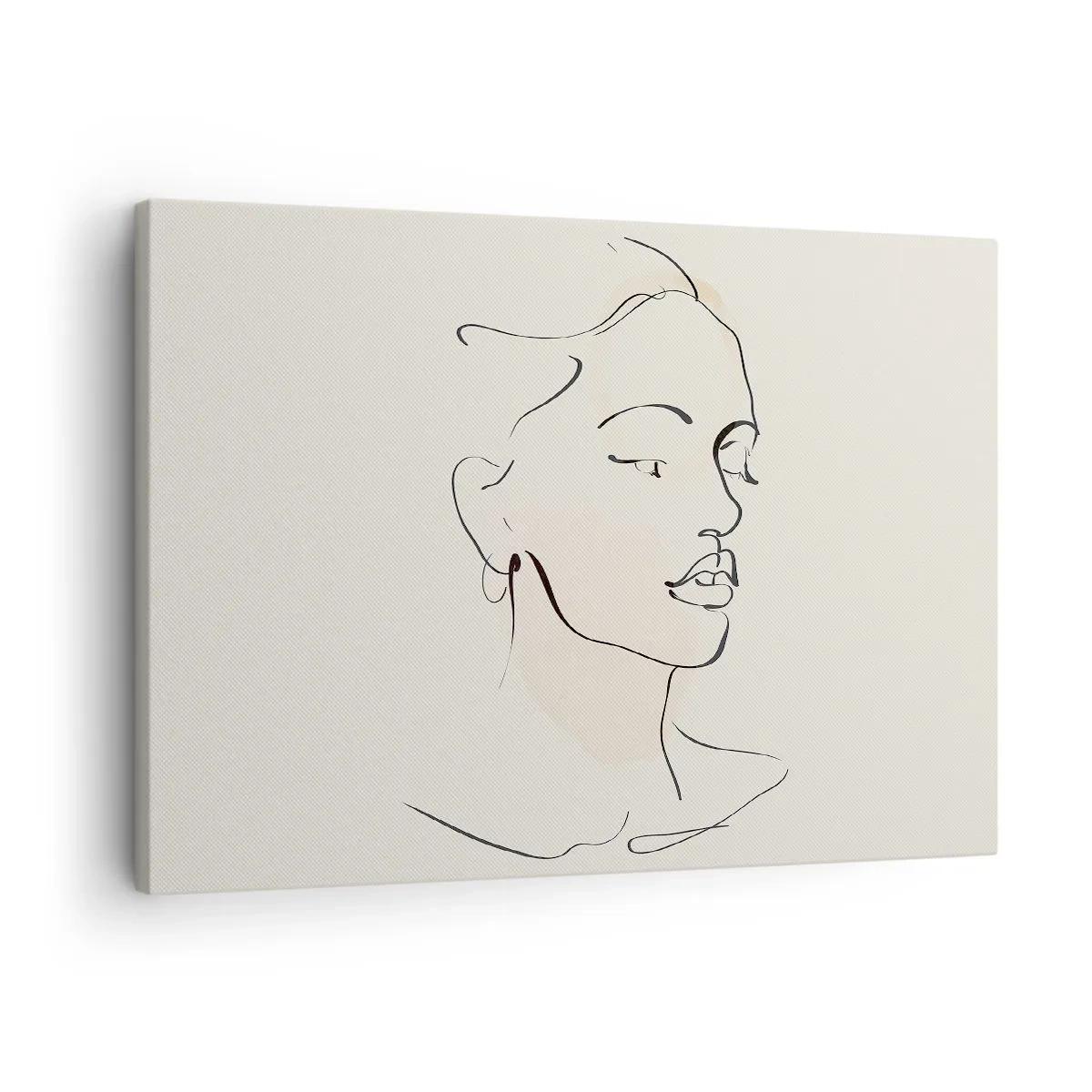 Impression sur toile - Image sur toile - Un croquis délicat du visage d'une femme sur un fond clair - 70x50cm - Une ligne certaine - Décoration murale moderne pour le salon et la chambre ARTTOR
