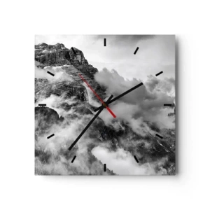 Horloge murale - Pendule murale - Vue en noir et blanc de montagnes entourées de nuages - 30x30cm - Belle et cruelle - Décoration murale moderne pour le salon et la chambre ARTTOR