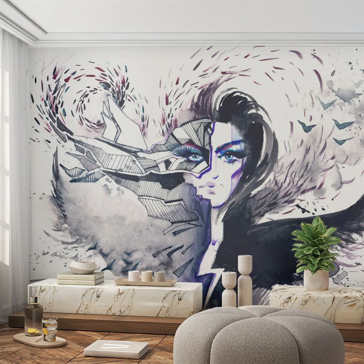 Papier Peint Autocollant Deluxe Sticker - Démoniaque et belle - Abstraction, Femme, Yeux féminins - 250x175 cm