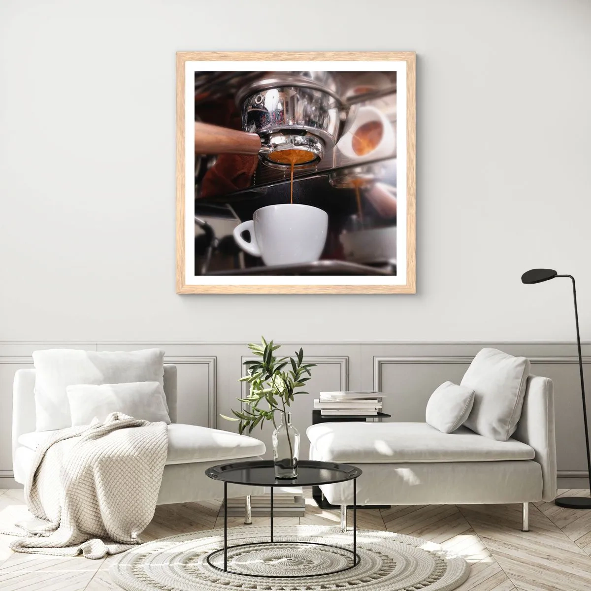 Affiche dans un chêne clair - Poster - Bon moment de la journée - 40x40 cm