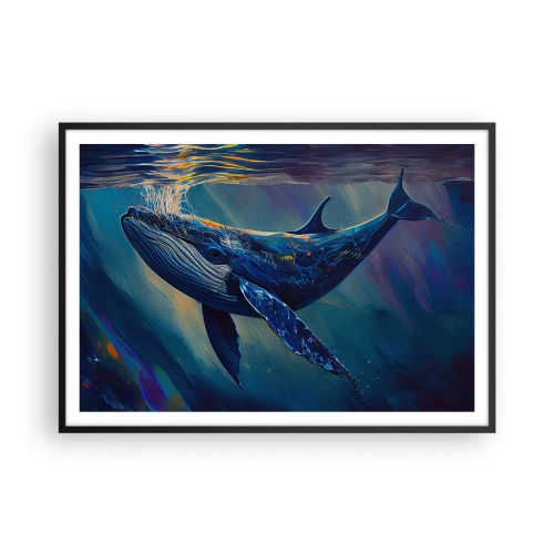 Affiche dans un cadre noir - Poster - Une baleine dans les profondeurs de l'océan aux couleurs lumineuses - 100x70cm - Bienvenue dans mon monde - Décoration murale moderne pour le salon et la chambre ARTTOR