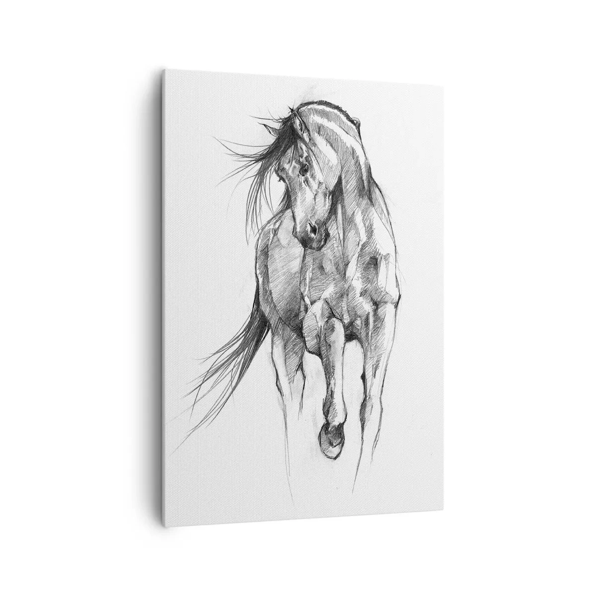 Impression sur toile - Image sur toile - Croquis en noir et blanc d'un cheval au galop - 70x100cm - D'un trot gracieux - Décoration murale moderne pour le salon et la chambre ARTTOR