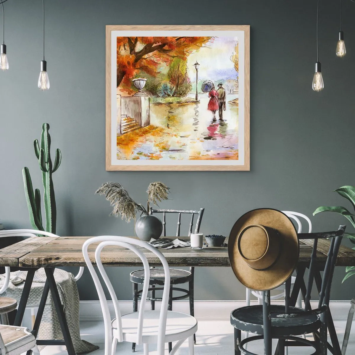 Affiche dans un chêne clair - Poster - Automne romantique dans le parc - 30x30 cm