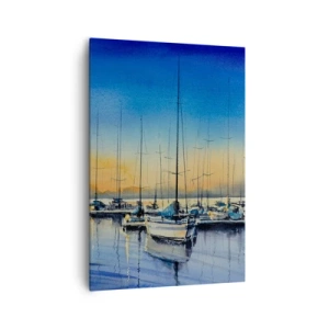 Impression sur toile - Image sur toile - Port de plaisance au coucher du soleil avec reflets sur l'eau - 70x100cm - Fin d'une belle journée - Décoration murale moderne pour le salon et la chambre ARTTOR