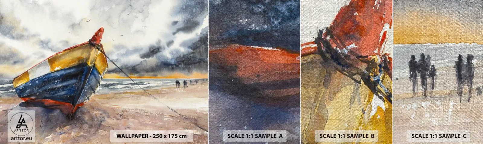 Échantillon de Papier Peint Premium Canvas - Repos sur le rivage - Paysage, Bateau, Bord de mer - 100x30 cm