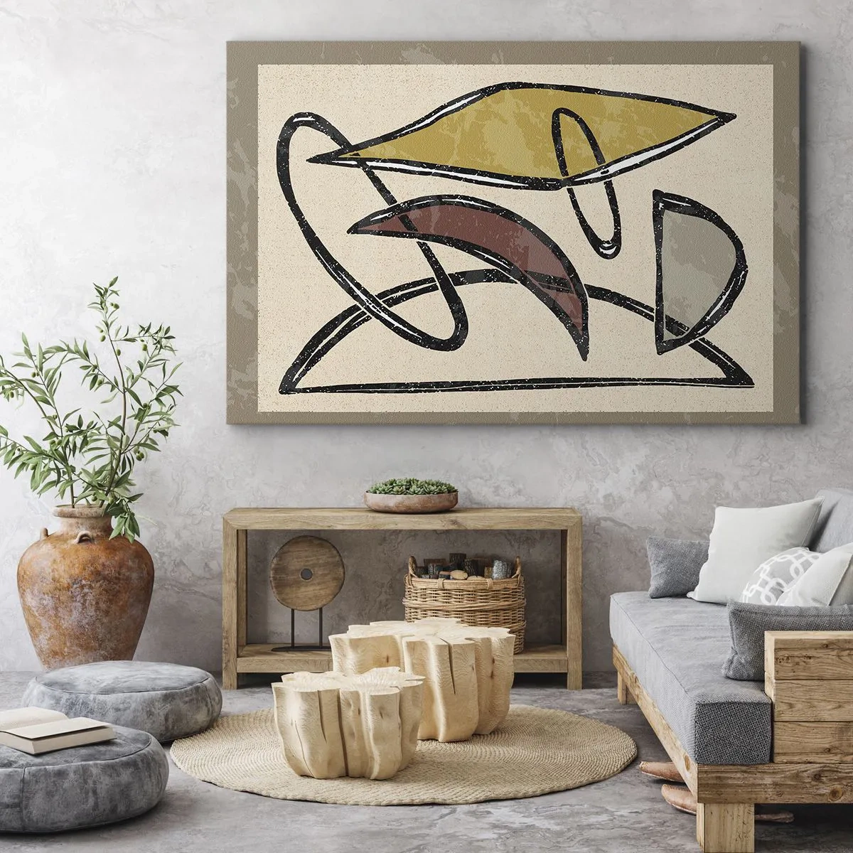 Impression sur toile - Image sur toile - Abstraction avec des formes géométriques et des couleurs sobres - 70x50cm - Verticales et horizontales - Décoration murale moderne pour le salon et la chambre ARTTOR