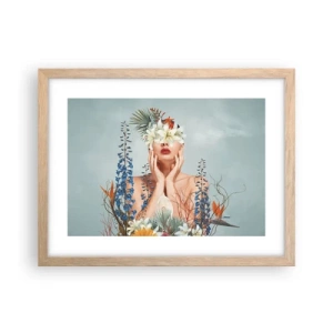 Affiche dans un chêne clair - Poster - Femme - fleur - 40x30 cm