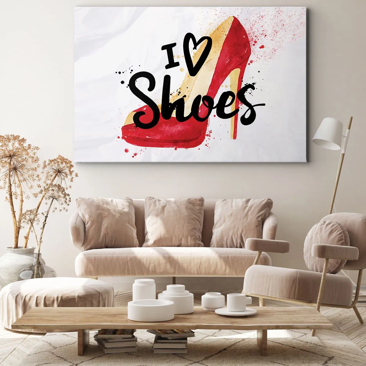 Impression sur toile - Image sur toile - Talon aiguille rouge avec l'inscription I love Shoes sur fond blanc - 100x70cm - L'amour a plusieurs noms - Décoration murale moderne pour le salon et la chambre ARTTOR