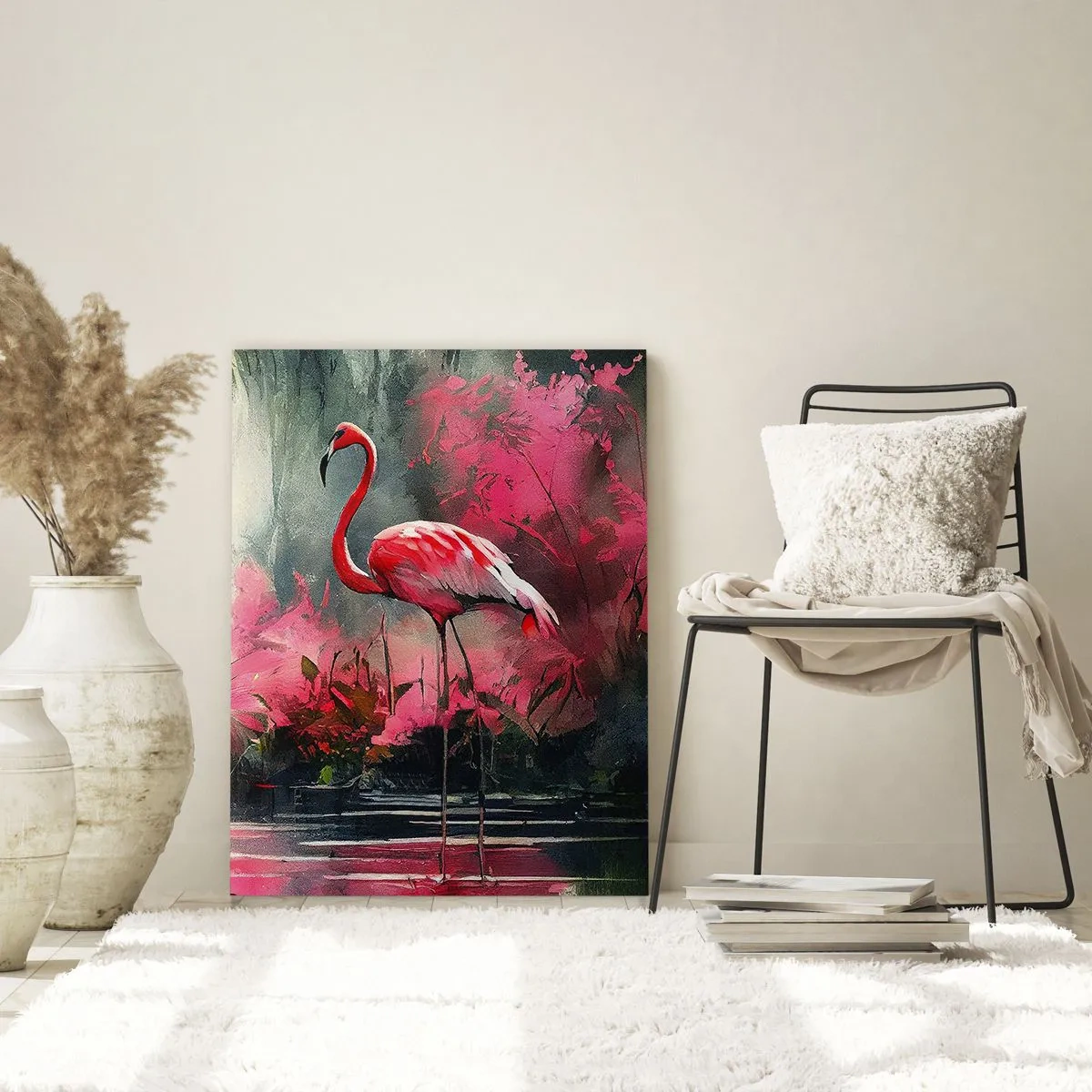 Impression sur verre - Image sur verre - Deux flamants roses dans un décor tropical au bord de l'eau - 50x70cm - Une leçon de grâce naturelle - Décoration murale moderne pour le salon et la chambre ARTTOR