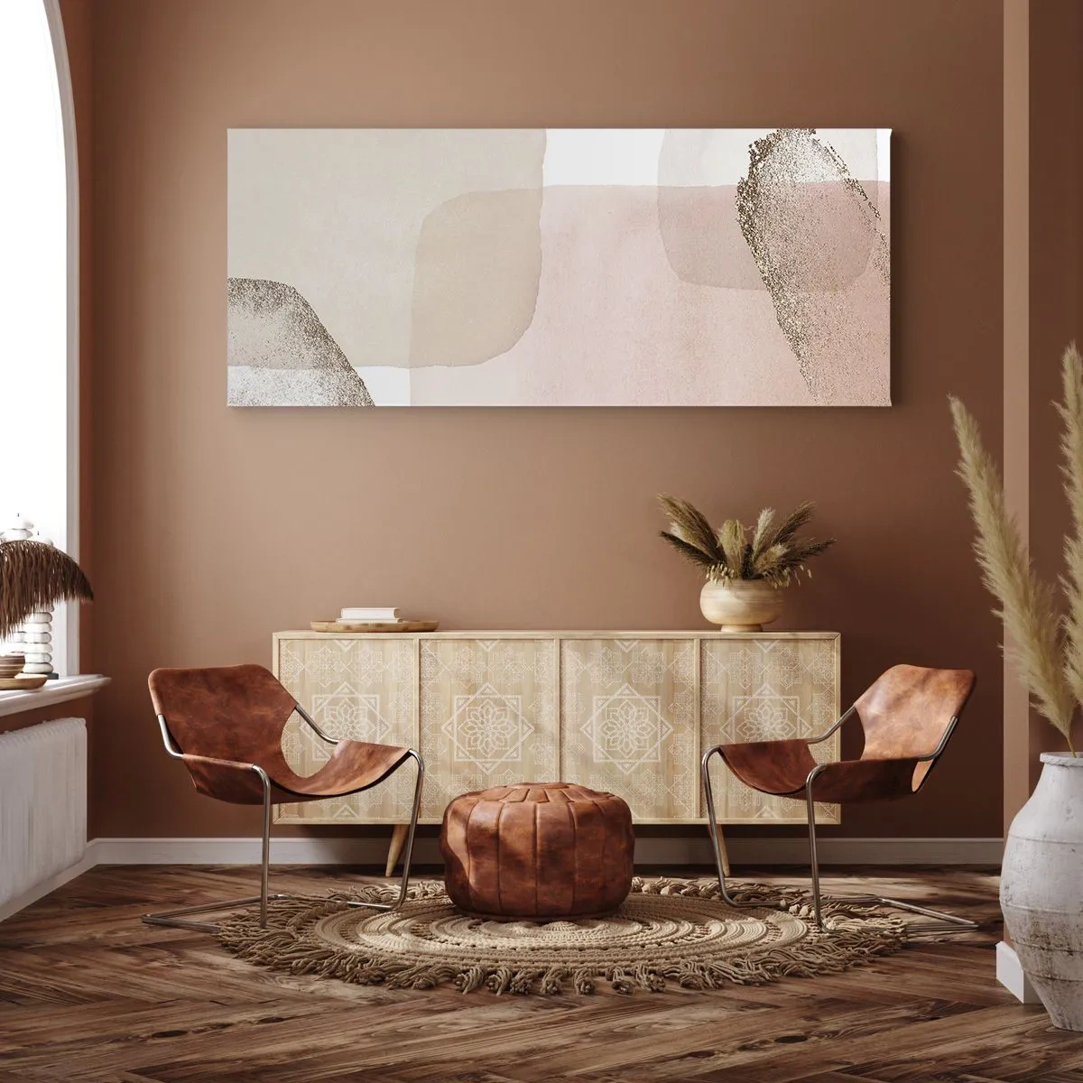 Impression sur toile - Image sur toile - Taches pastel avec éléments dorés - 160x50cm - Regard à travers la couleur - Décoration murale moderne pour le salon et la chambre ARTTOR
