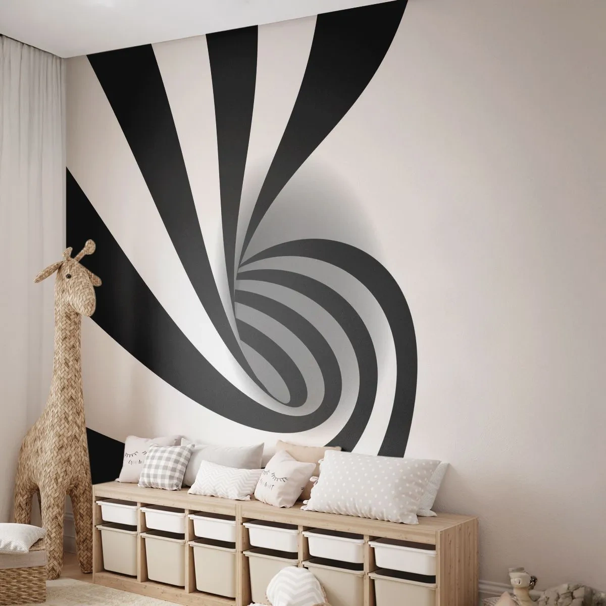 Papier Peint Photo Premium Canvas - Et pourtant ça tourne - Abstraction, Graphique, Noir et blanc - 350x256 cm