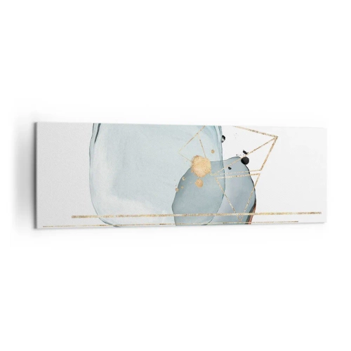Impression sur toile - Image sur toile - Formes abstraites dans des tons de bleu et d'or sur fond blanc - 160x50cm - Etude des gouttes - Décoration murale moderne pour le salon et la chambre ARTTOR