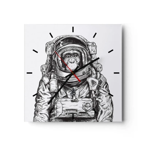 Horloge murale - Pendule murale - Graphique d'un astronaute en combinaison spatiale avec une tête de singe - 30x30cm - Évolution alternative - Décoration murale moderne pour le salon et la chambre ARTTOR