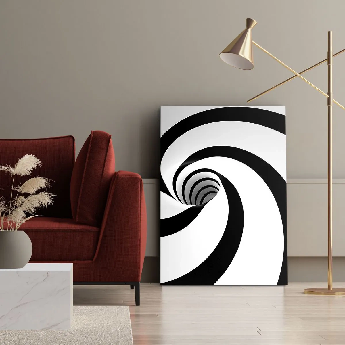 Impression sur toile - Image sur toile - Spirale abstraite noire et blanche avec un effet tourbillonnant - 50x70cm - Céder au vortex ? - Décoration murale moderne pour le salon et la chambre ARTTOR