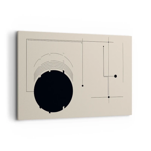 Impression sur toile - Image sur toile - Lignes géométriques noires et un cercle sur fond beige - 120x80cm - Une composition flexible et dynamique - Décoration murale moderne pour le salon et la chambre ARTTOR