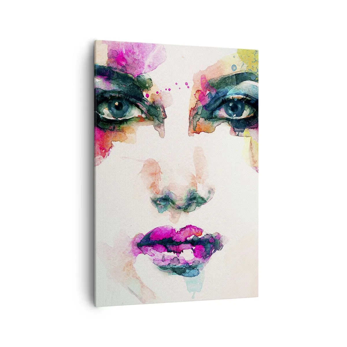 Impression sur toile - Image sur toile - Portrait abstrait d'une femme aux couleurs intenses - 70x100cm - Un portrait peint avec un arc-en-ciel - Décoration murale moderne pour le salon et la chambre ARTTOR