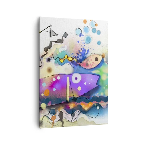 Impression sur toile - Image sur toile - Poisson abstrait dans une composition colorée et surréaliste - 70x100cm - Sans mots! - Décoration murale moderne pour le salon et la chambre ARTTOR