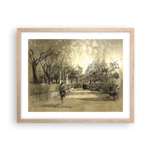 Affiche dans un chêne clair - Poster - Un moment arrêté avec une plume - 50x40 cm