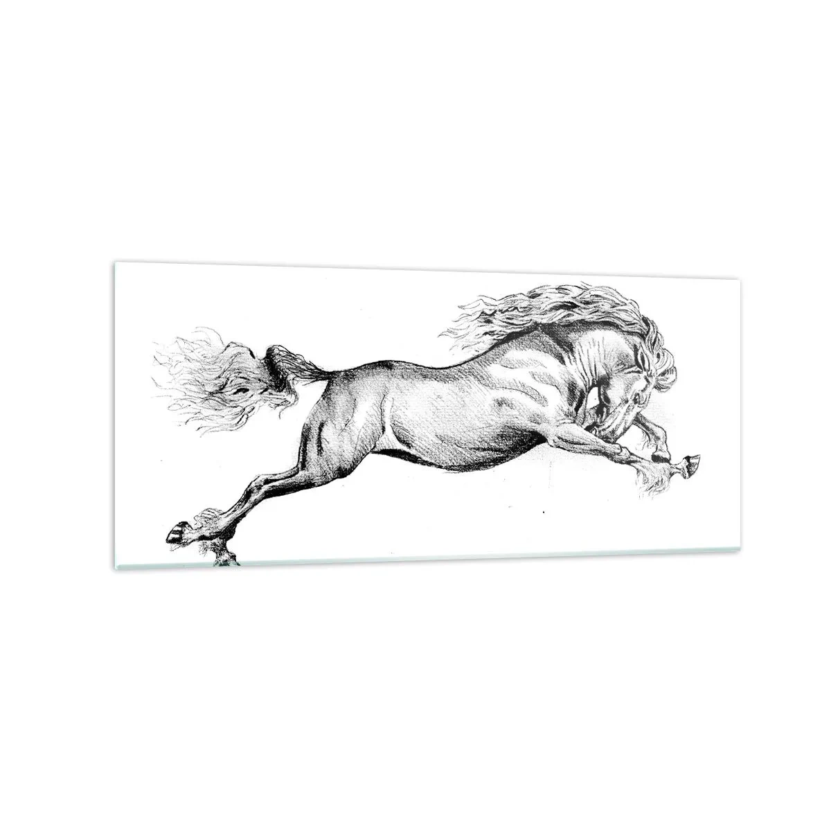 Impression sur verre - Image sur verre - Croquis d'un cheval au galop dynamique sur fond blanc - 120x50cm - Immortalisé au galop - Décoration murale moderne pour le salon et la chambre ARTTOR